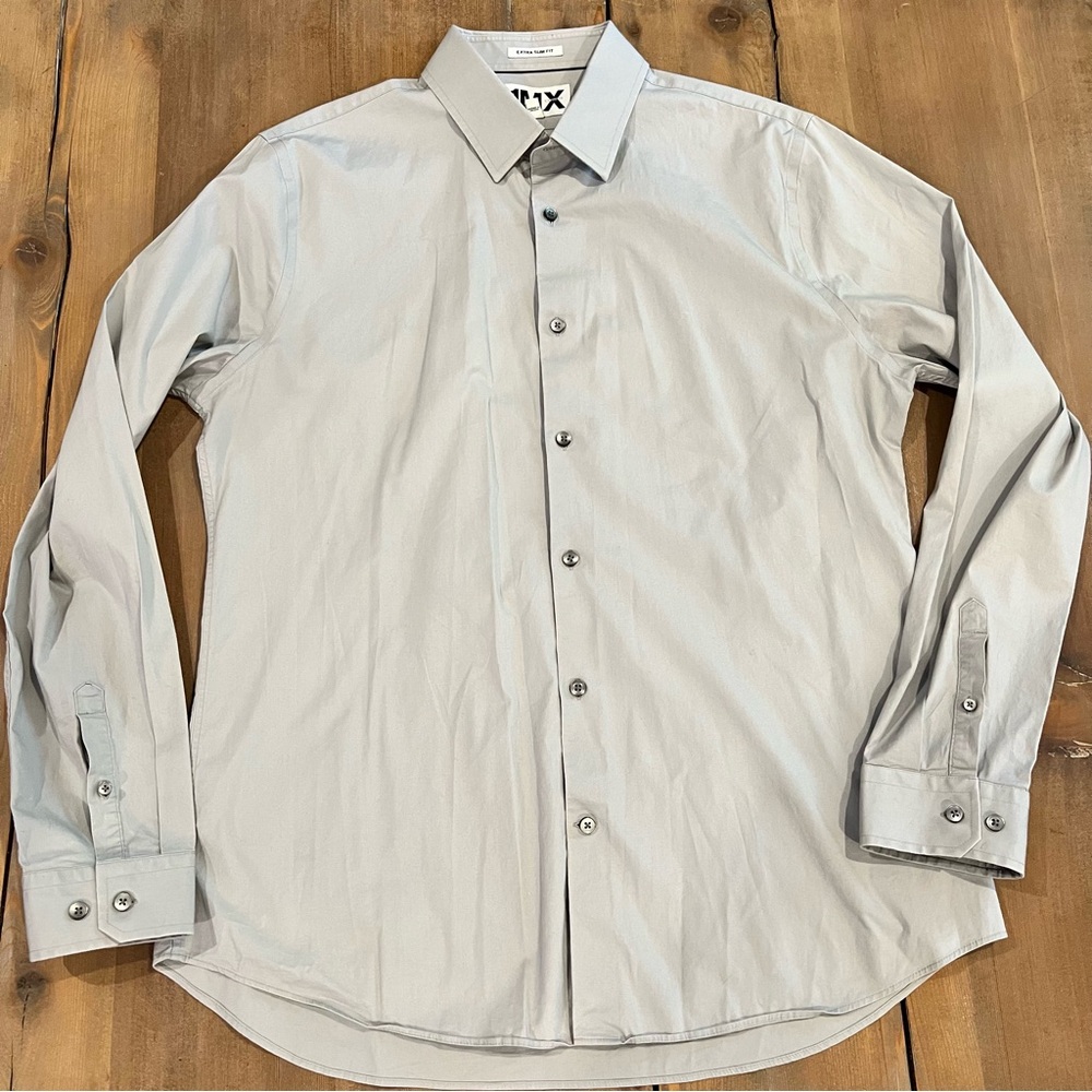 1MX Express Men's Gray Extra Slim Fit Dress Shirt
